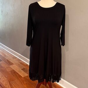 NWT Karen Kane Black Midi Dress with Fringe Hem